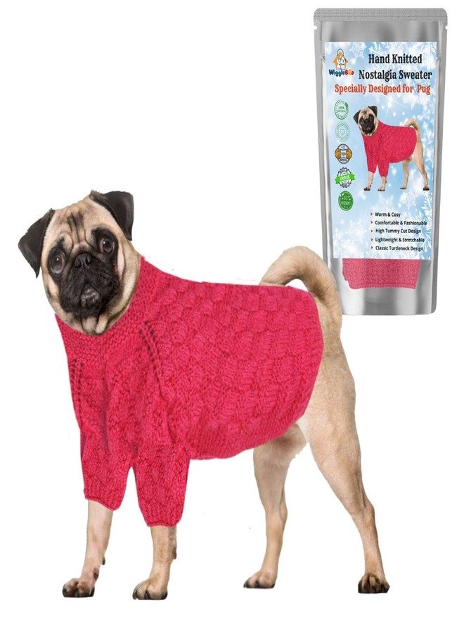 WiggleBoo Limited Edition for Pug Dog || Classic Hand Knitted Winter Sweater/Jacket || Specially Designed || Ultra Warm || Stylish Design || Comfortable & Soft Fabric (Pink) - Image 1